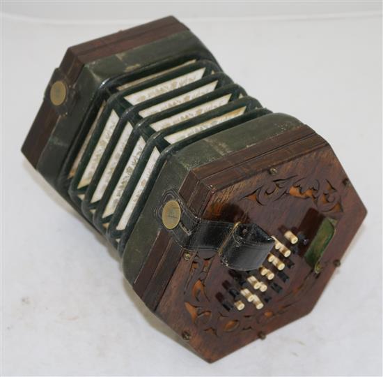 A Bock Bisley rosewood concertina, 6in.